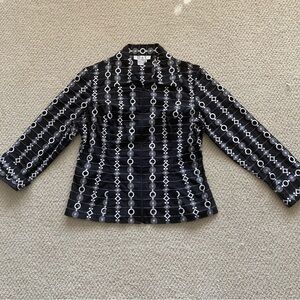 D & Y Perforated Embroidered Overcoat Size Small  Black Grey 100% Cotton EUC